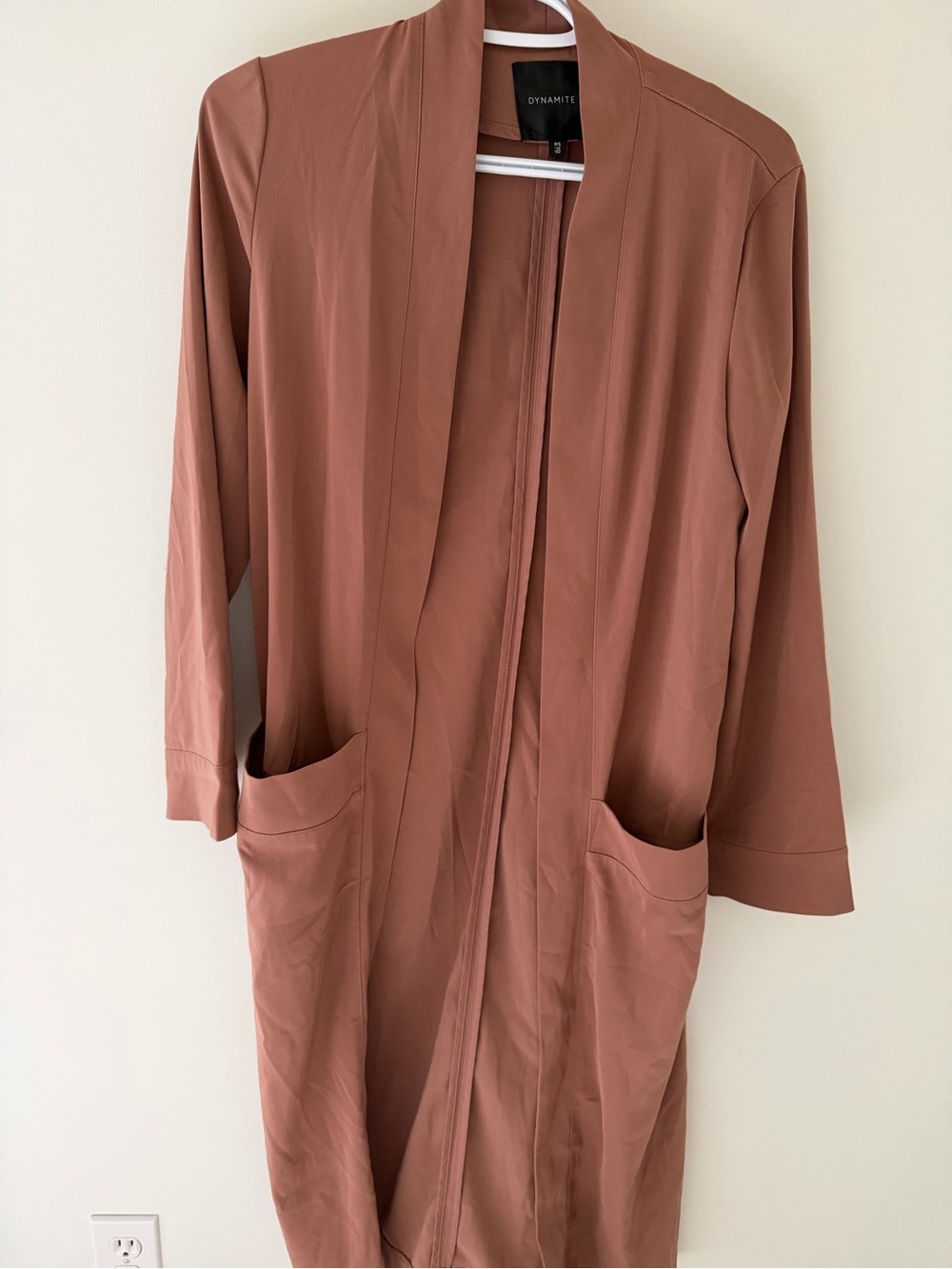 Dynamite Women's Dusty Rose Long Open-Front Robe with Pockets